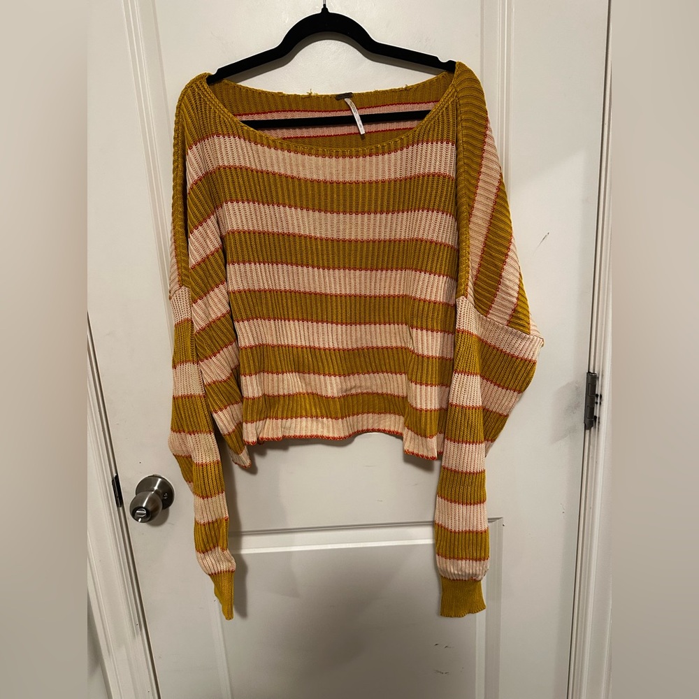 Free People Mustard and Pink Off-the-Shoulder Sweater